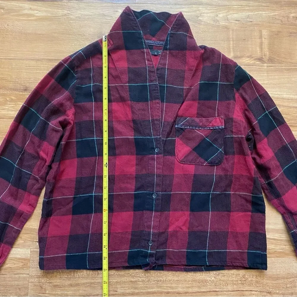PRANA S Frosty Flake Organic Cotton Buffalo Plaid Flannel Pajama Top Winter Warm